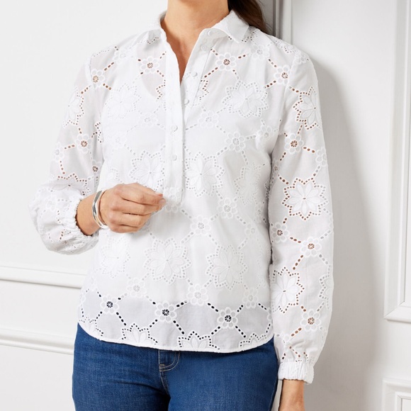 Talbots Tops - Talbots white embroidered lace eyelet blouse top size S